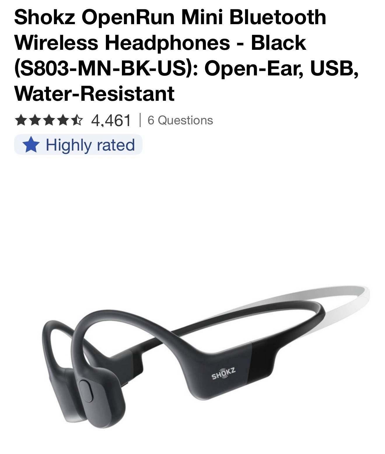 Shokz – OpenRun Mini S803 Bone Conduction Open-Ear Endurance Headphones – Black