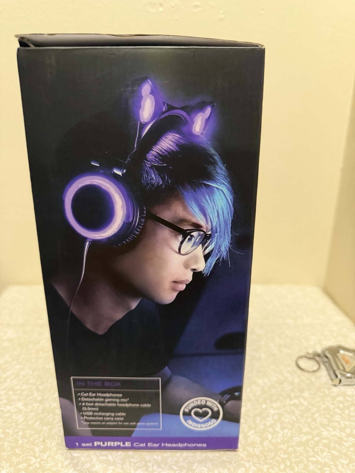 Brookstone Purple Black Cat Ear Headphones w/ Storage Case and Micro USB Cable