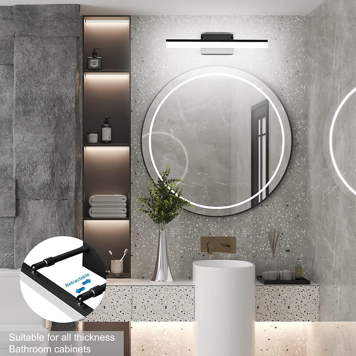 19.7 Inch Modern Black Vanity Light Adjustable LED Bathroom Light Fixture over M