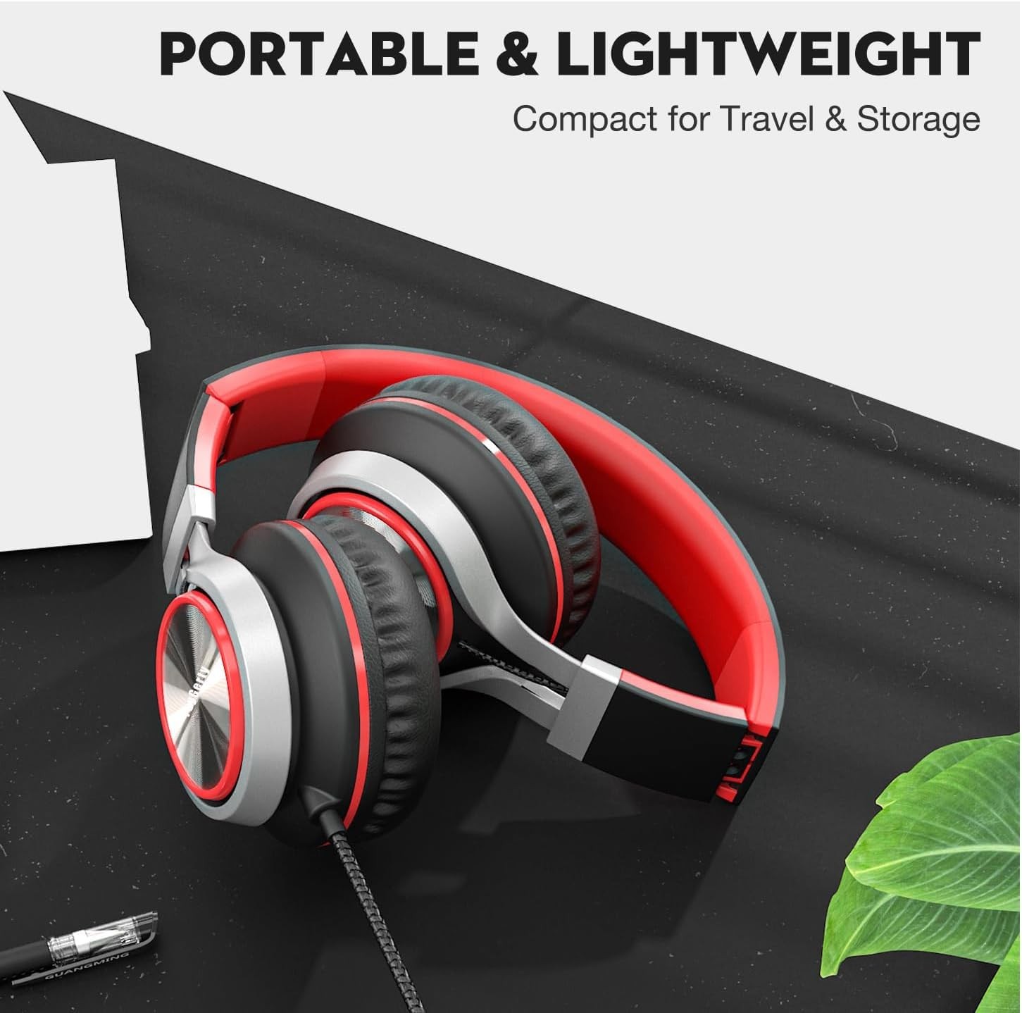 Upgraded USB Type C Wired Headphones Foldable Over-Ear With Mic Adult Red