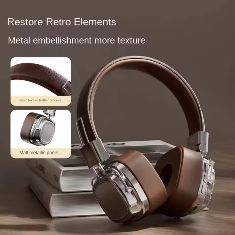 Retro Stereo Gaming Wireless Bluetooth 5.3 Foldable Over Ear Leather Headphones