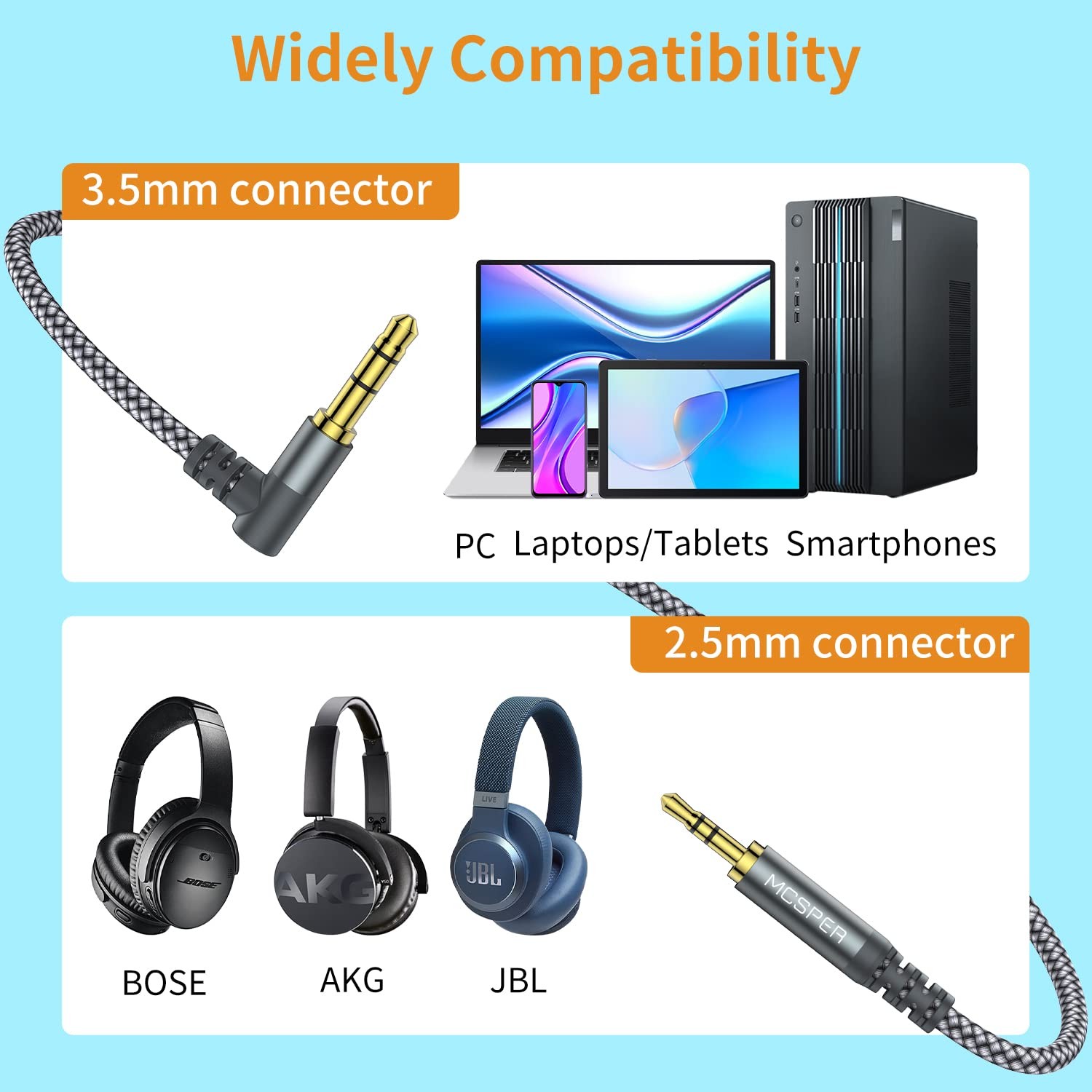 3.5mm to 2.5mm Aux Audio Cable (6.6FT), 90 Degree Right Cord Compatible with Bos