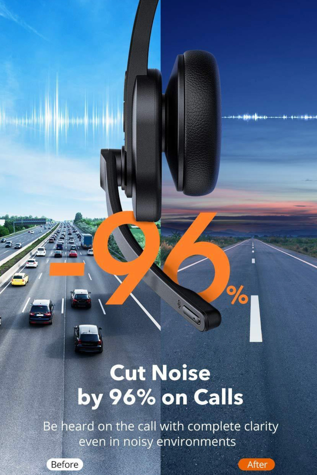 Wireless Headset with Microphone, Mute Button, Noise Cancelling Mic