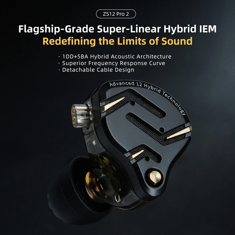 KZ ZS12 PRO 2 Hybrid IEM Earphones 1DD+5BA Drivers Detachable 3.5mm/USB-C