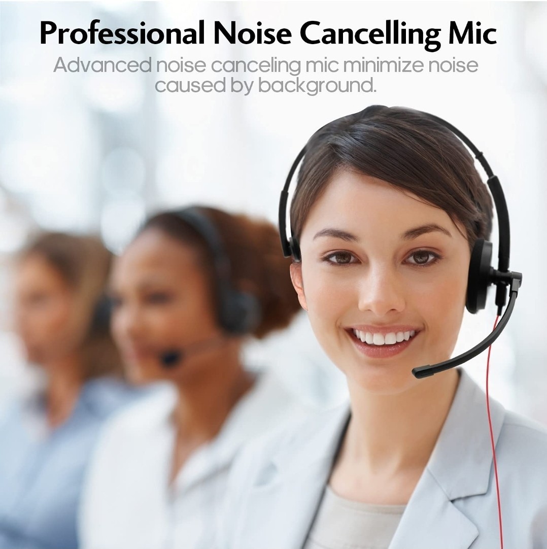 HROEENOI WRHW02 USB Wired Computer Headset Noise Canceling Mic Color Black New