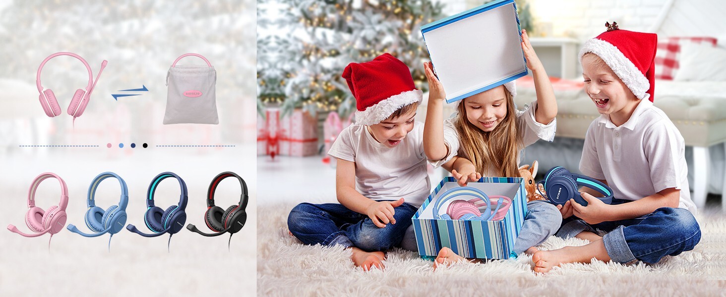 SIMOLIO 4 color Kids Headphones & Boom Microphone for School – iPad, PC, Laptop