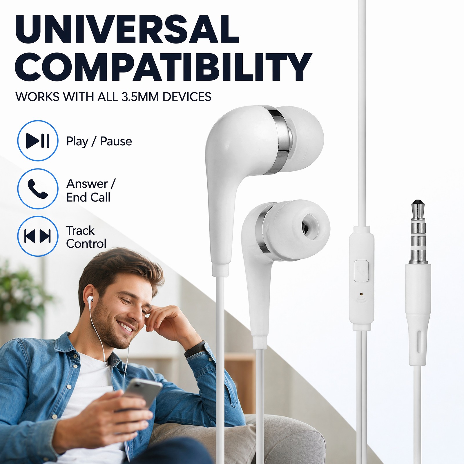 10 Pack 3.5mm Wired In-Ear Headphones with Mic Universal White Earbuds