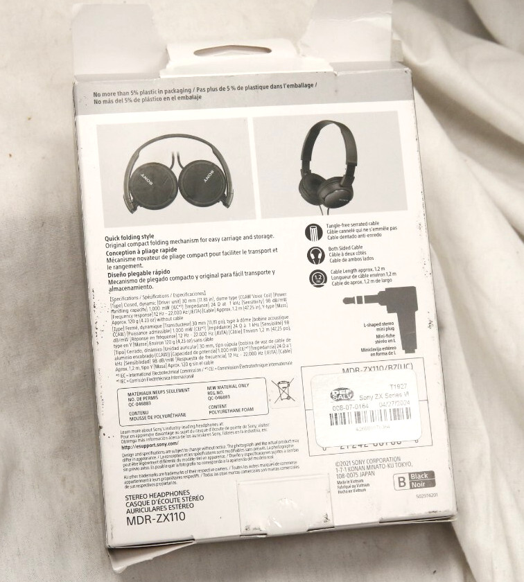 Sony MDR-ZX110 Ear-Pad (On the Ear) Headband Headphones – Black