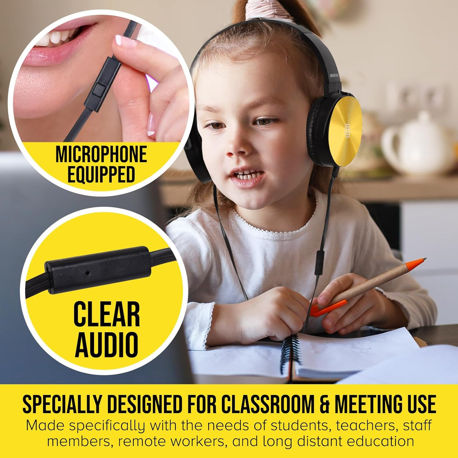Classroom Headphones-Bulk 25-Pack, with Microphone Student on Ear Comfy Swivel E