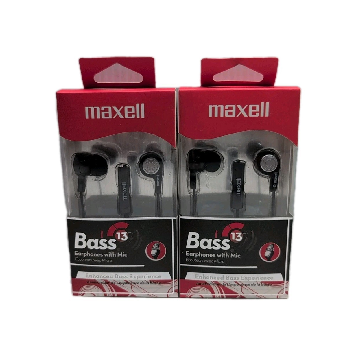 (2) Maxell Bass 13 Earphones with Built-In Mic, Heavy Bass & Noise Isolation