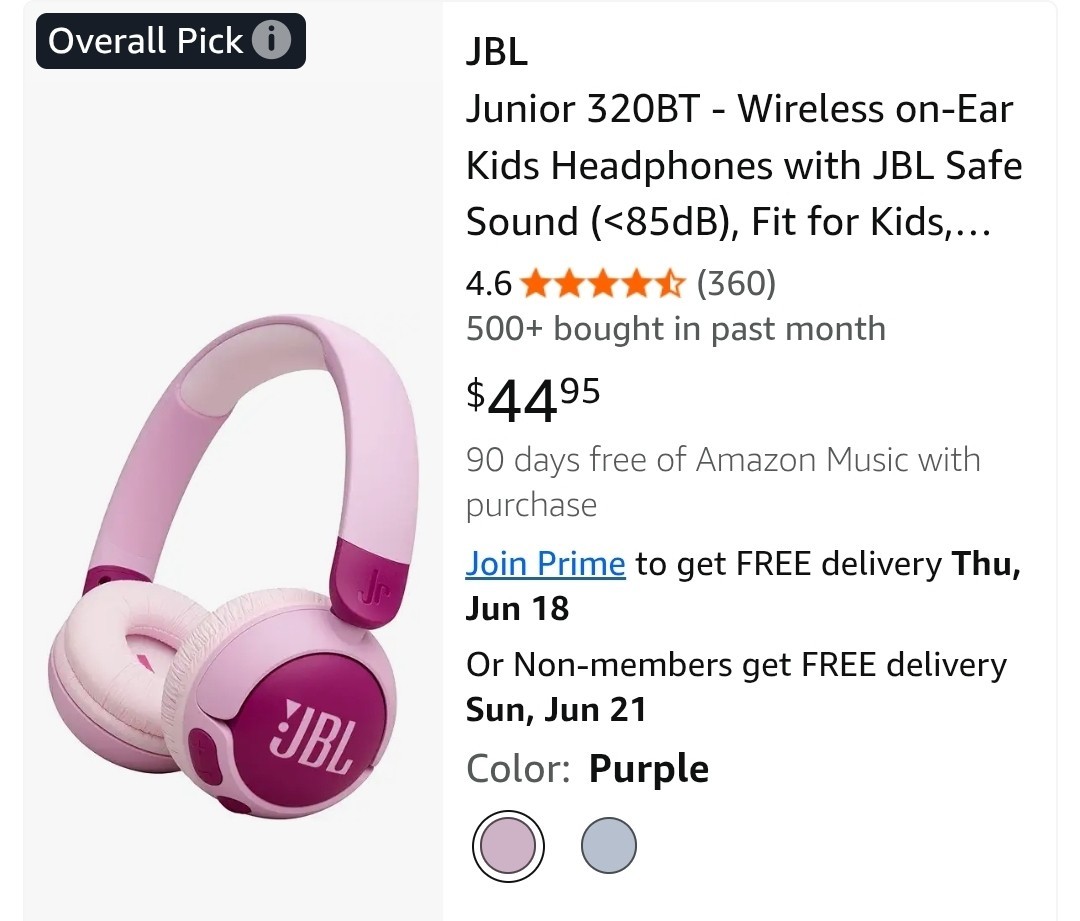 JBL Junior 320BT Kids Wireless Bluetooth On-Ear Kids Headphones -SEALED-Ret $45