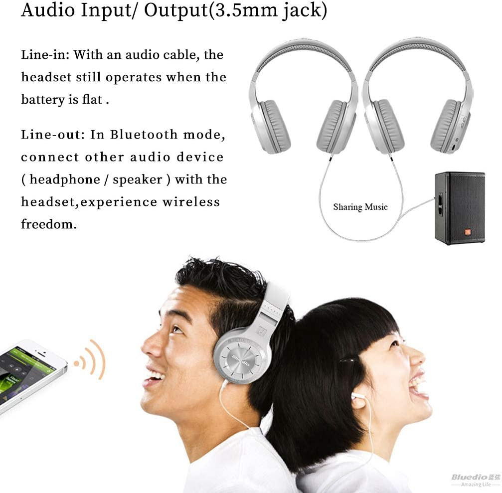 HT Turbine Wireless Bluetooth 5.0 Stereo Headphones with Mic (White)