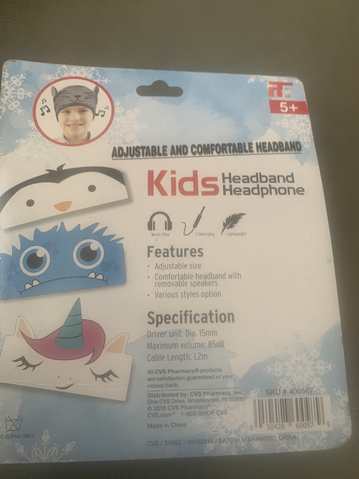 CVS KIDS HEADBAND HEADPHONE PINK WHITE UNICORN PLAYS MUSIC – SEE DESCRIPTION