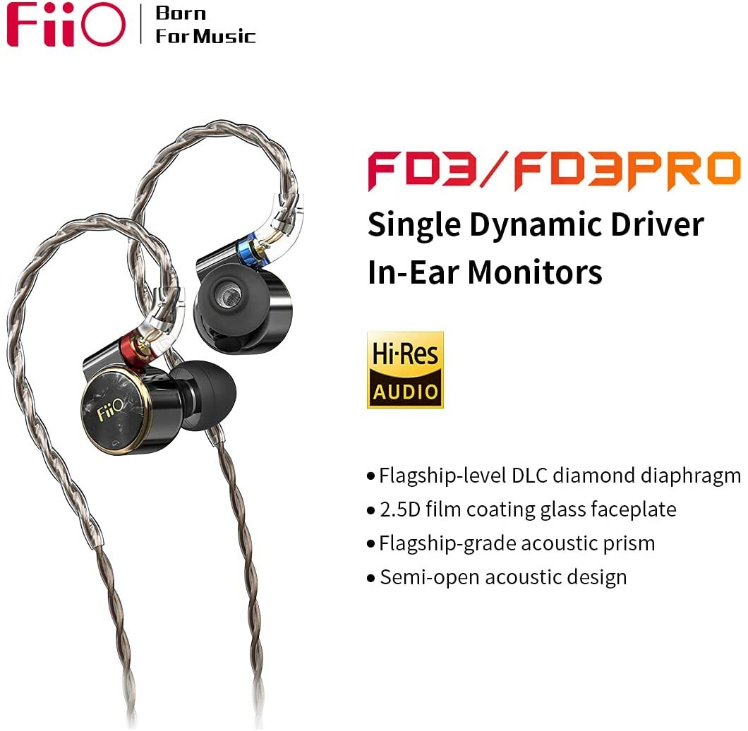 FiiO FD3 1DD In-Ear Earphones 12mm DLC wired Hi-Res Detachable MMCX (Black)
