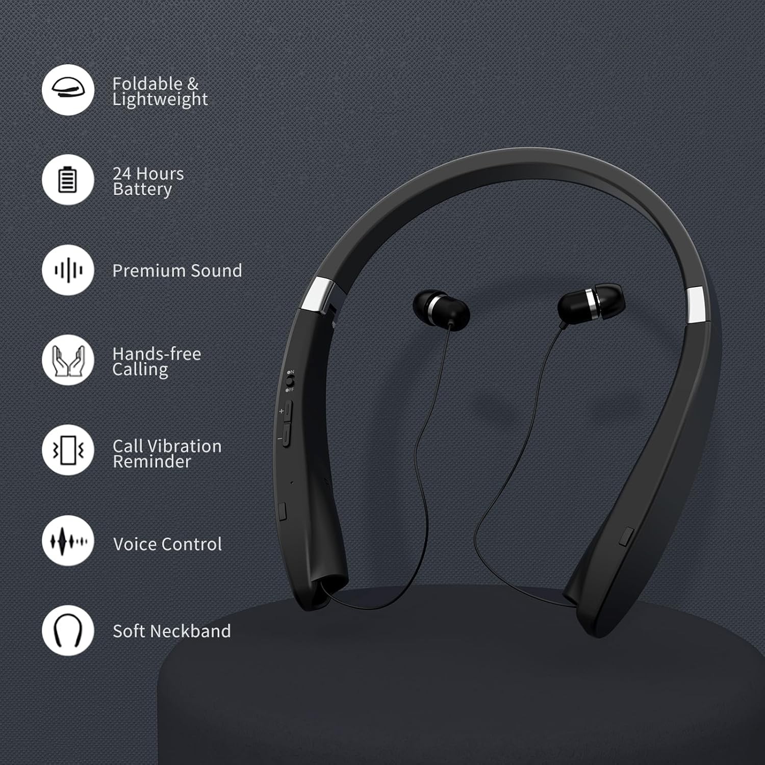 Bluetooth Neckband Headphones, Dpvisn Foldable Wireless Lightweight Black