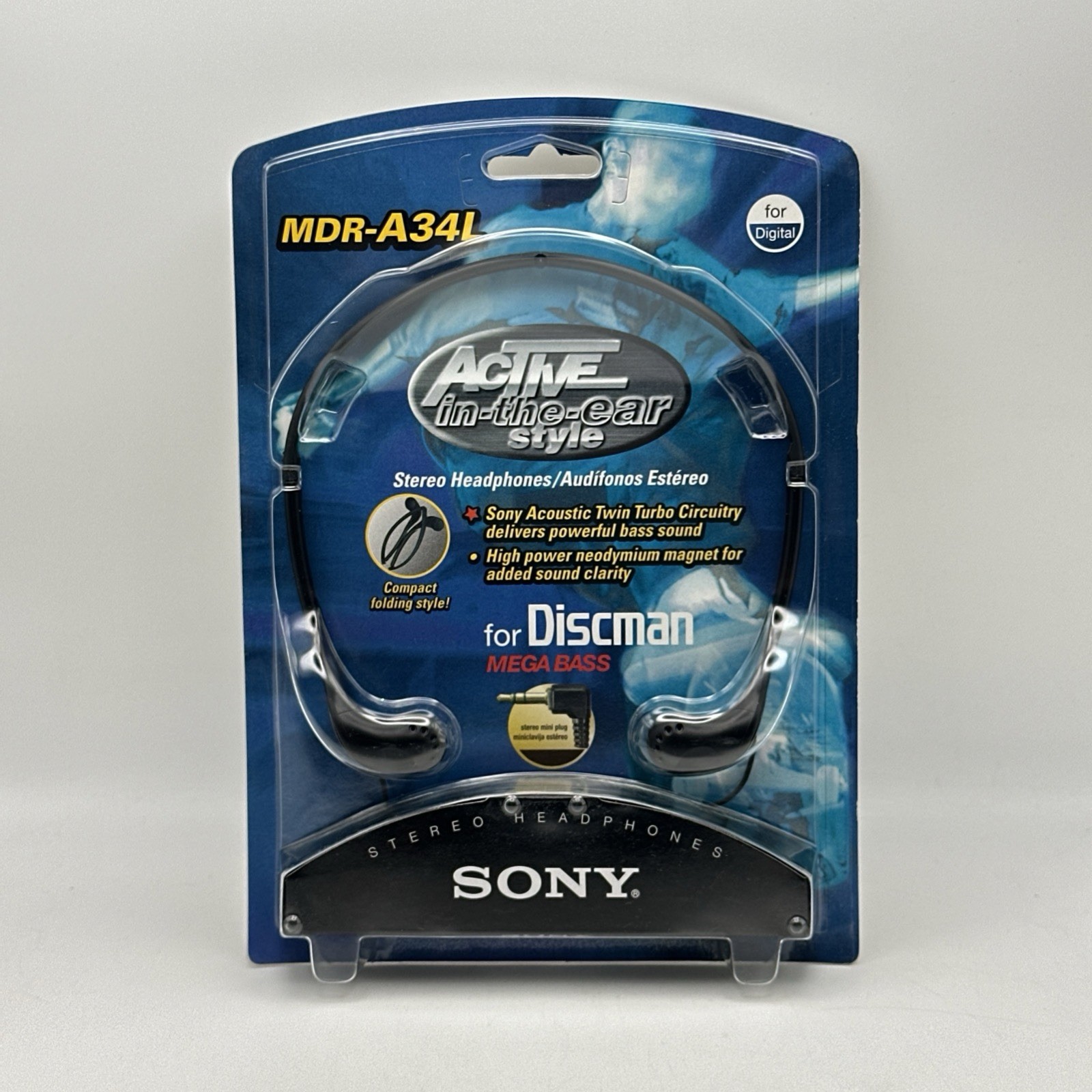 Sony Stereo Headphones for Discman Mega Bass New Old Stock 1998 MDR-A34L Sealed