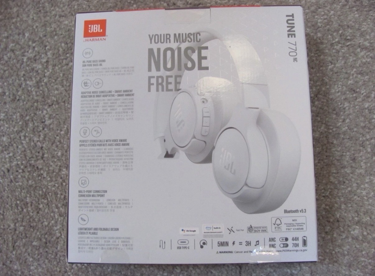 JBL Tune 770NC Noise-Cancelling Over-Ear Headphones (White)