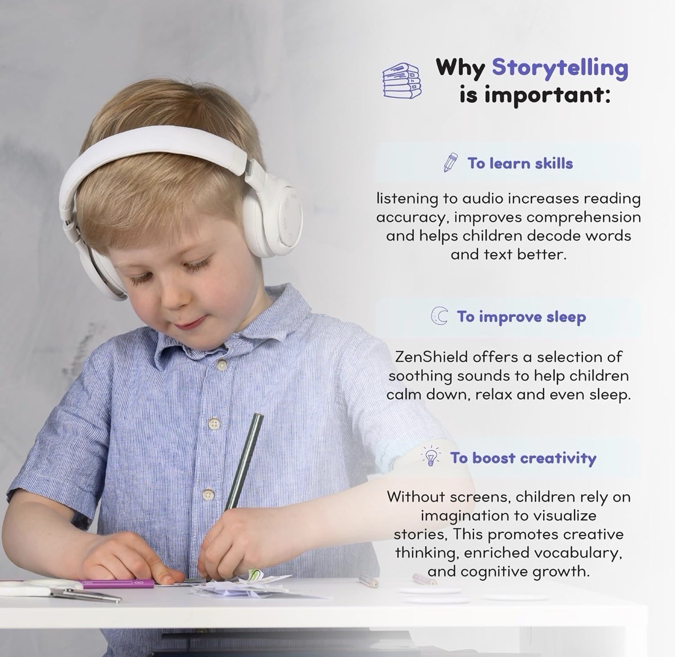 Storytelling Bluetooth Kids Headphones Intro Bundle with ZenDisk and PlayShield