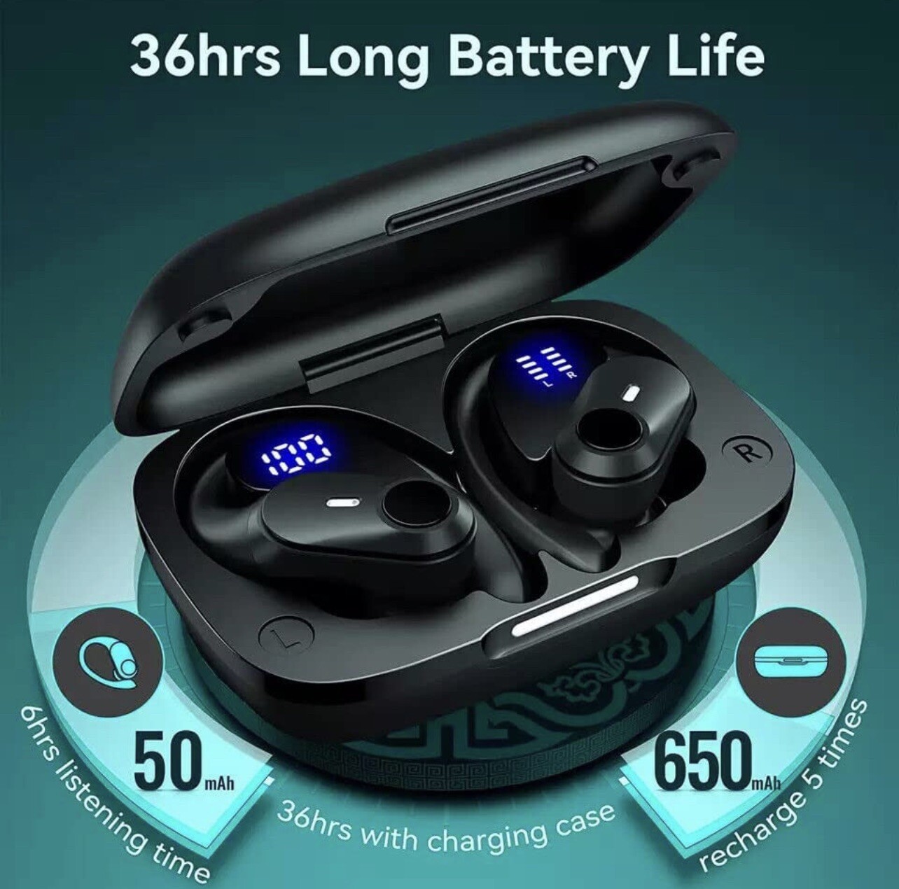 Wireless Earbuds Earhook Headset with Mic Waterproof for Motorola Moto G Stylus