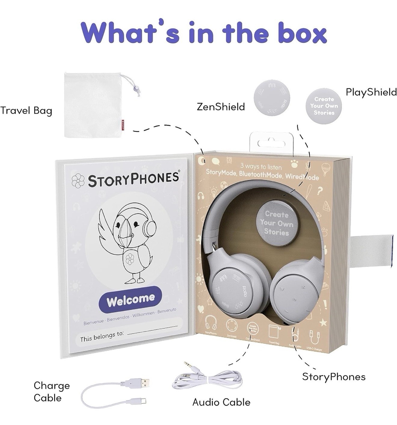 Storytelling Bluetooth Kids Headphones Intro Bundle with ZenDisk and PlayShield
