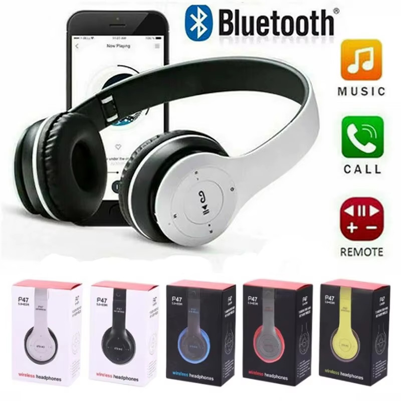 P47 Wireless Bluetooth 5.0 Headphones Over Ear Foldable FM Radio TF Card Mic