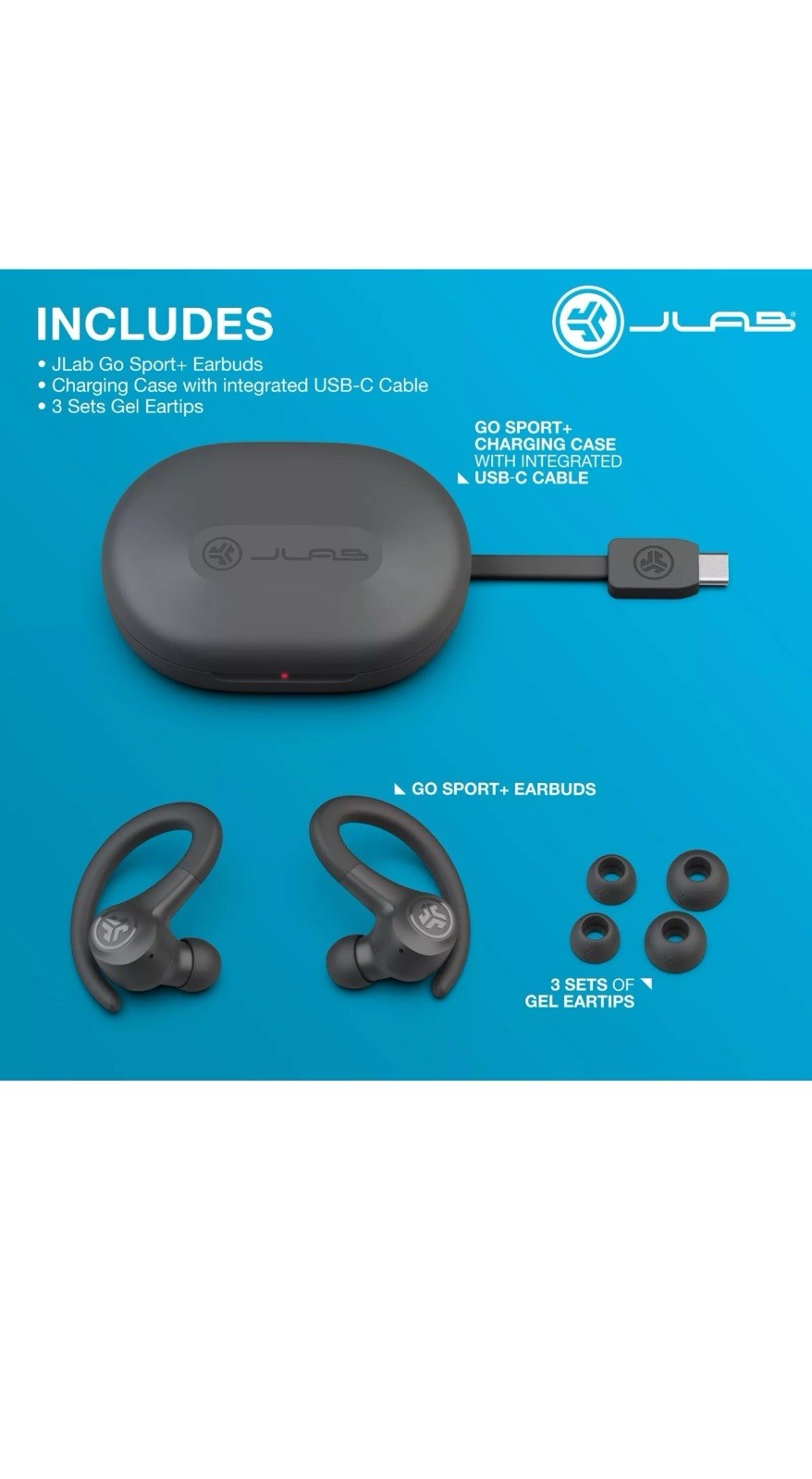 JLab GO Sport+ True Wireless Earbuds, Gym & Work Out Headphones, Bluetooth