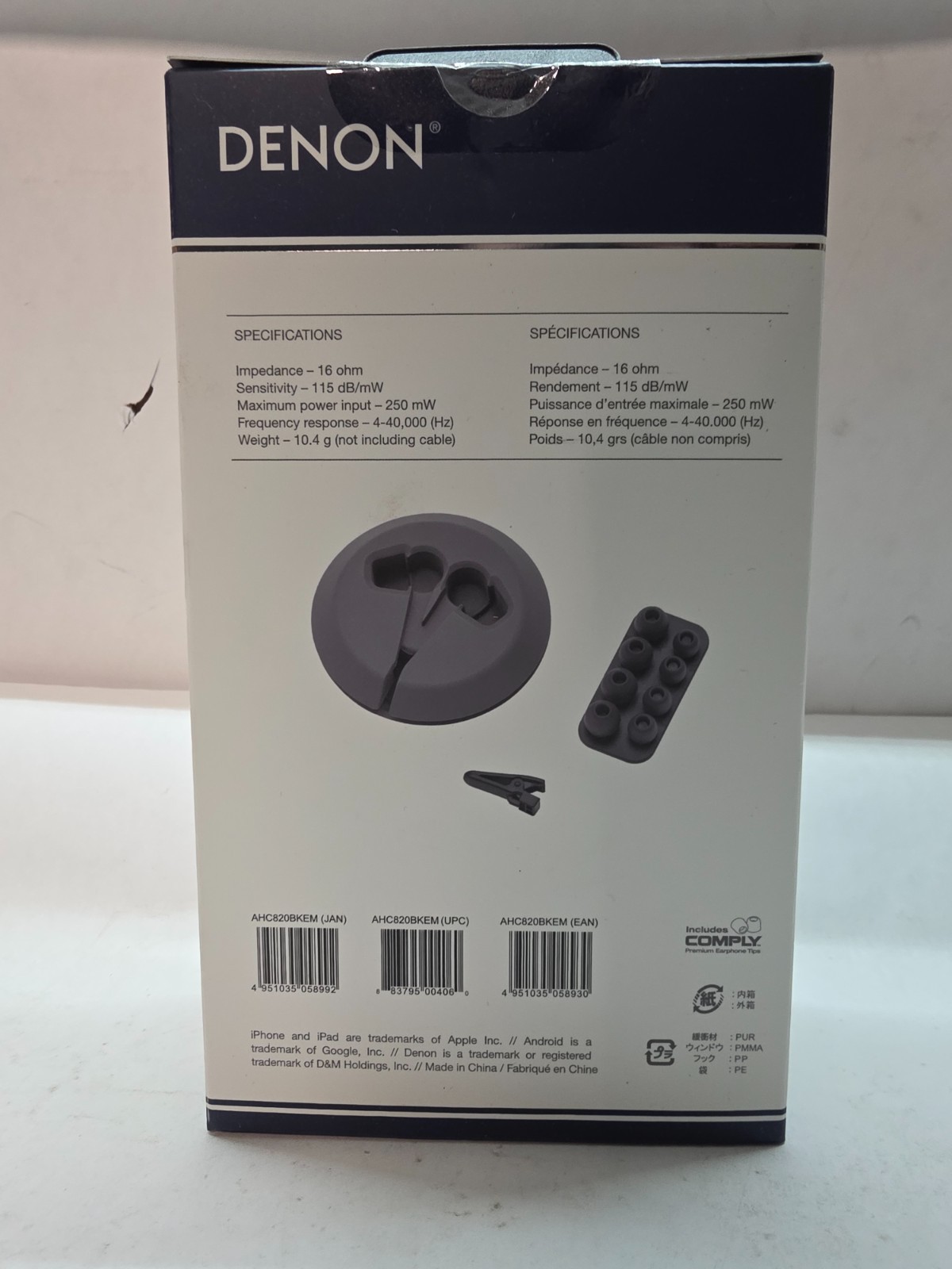 NEW DENON AH-C820 Black Hi-Reso Canal type Earphone dual driver