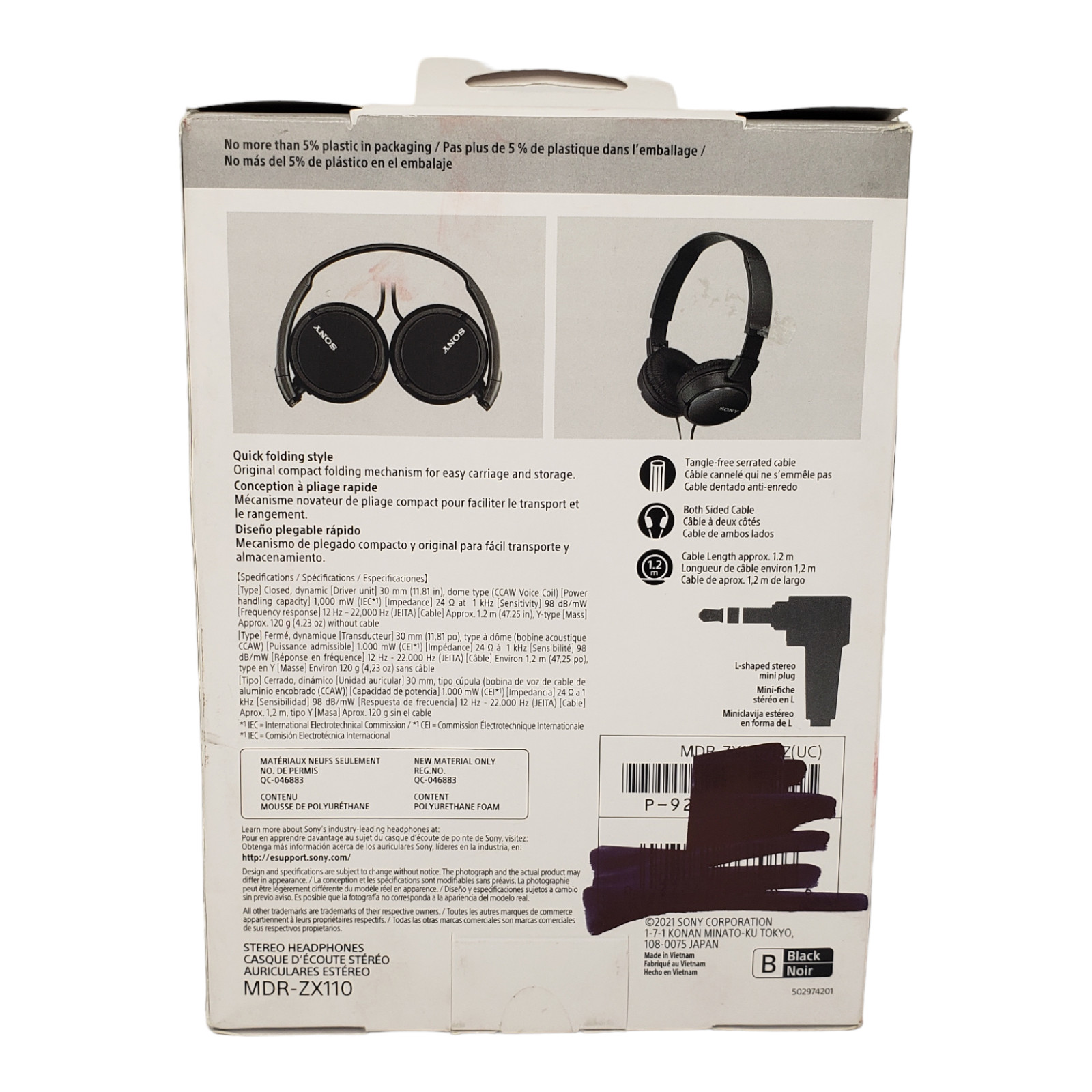 Sony MDR-ZX110/BLK ZX Series Stereo Wired Over Ear Headphones, MDRZX110 Black