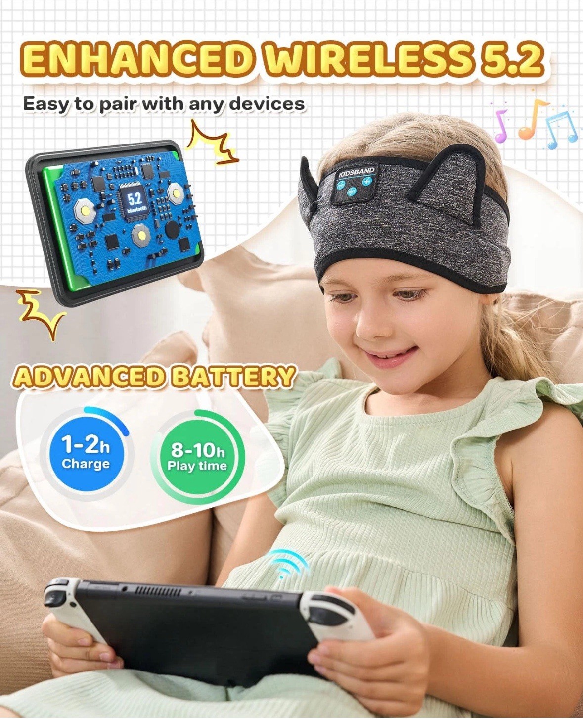 ( ME7)Kids Headband Bluetooth Headphones with Volume Limit & 3.5mm Jack