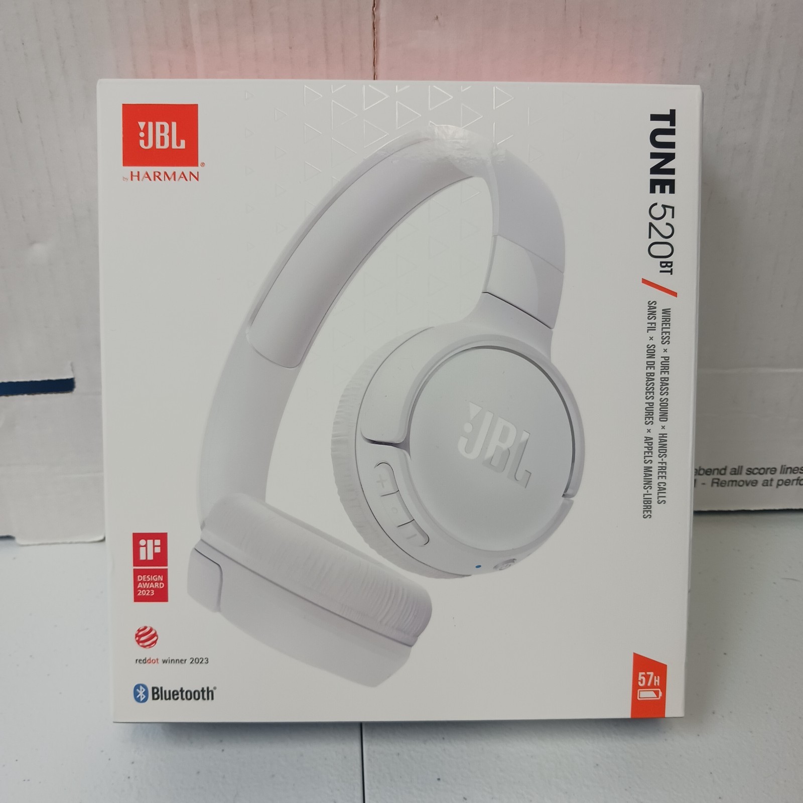 New In Box JBL Tune 520BT On-Ear Wireless Headphone White Up to 57H Battery Life