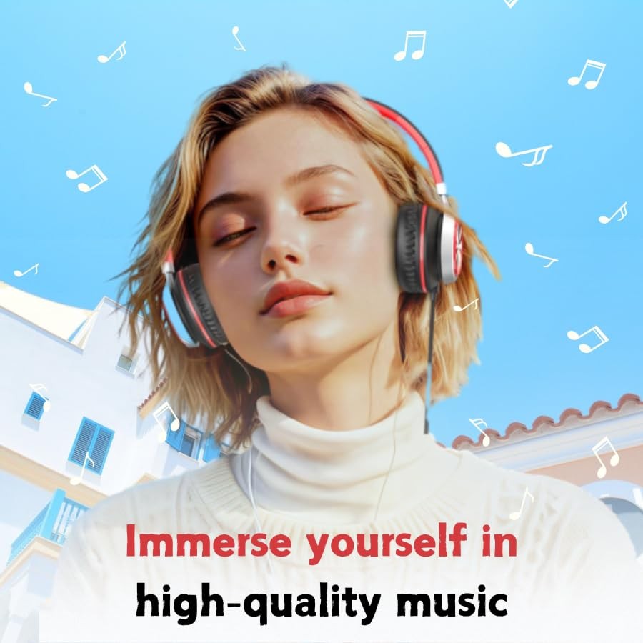 Upgraded USB Type C Wired Headphones Foldable Over-Ear With Mic Adult Red