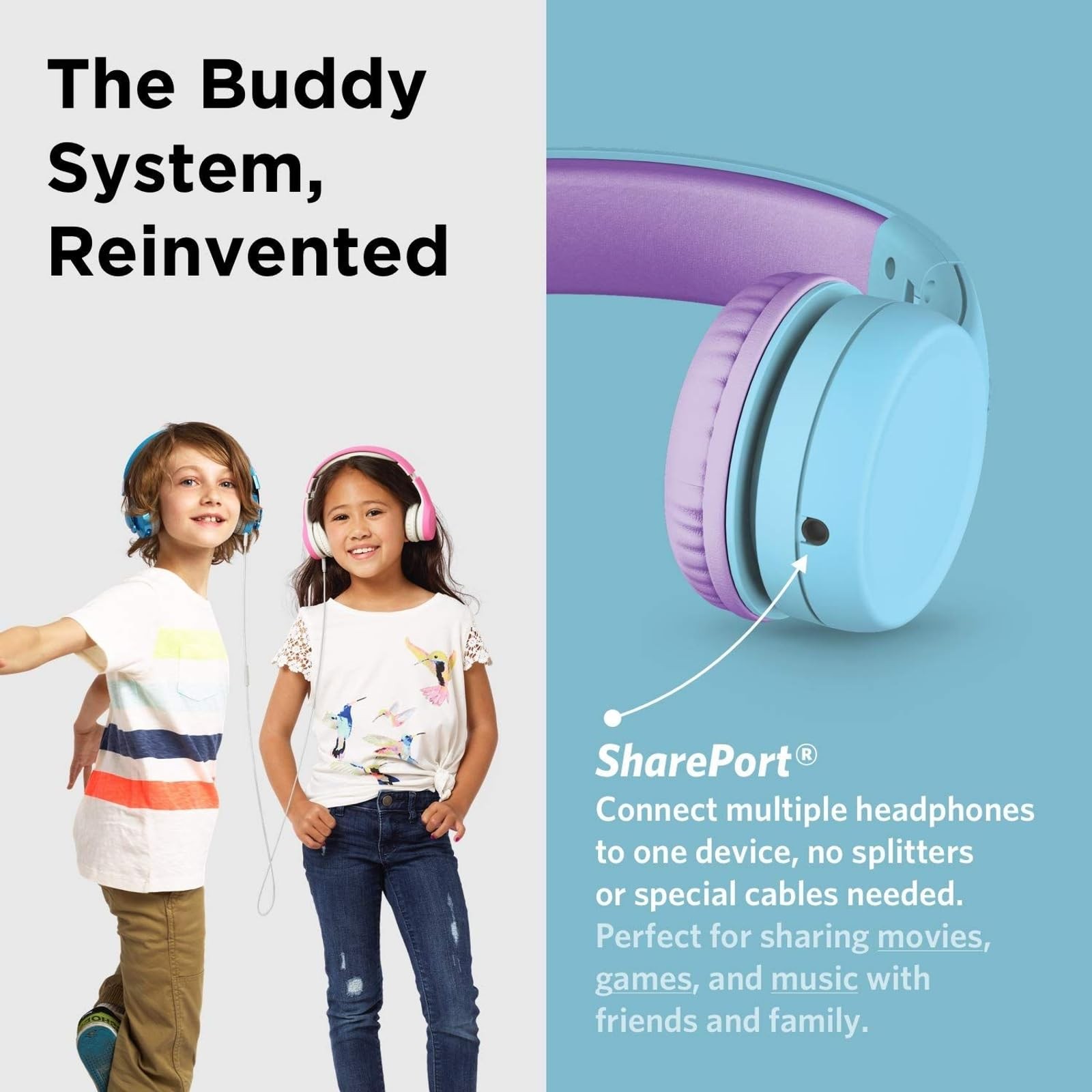 LilGadgets Connect+ Foldable Headphones, Adjustable Fit Ages 3-7, Blue/Purple