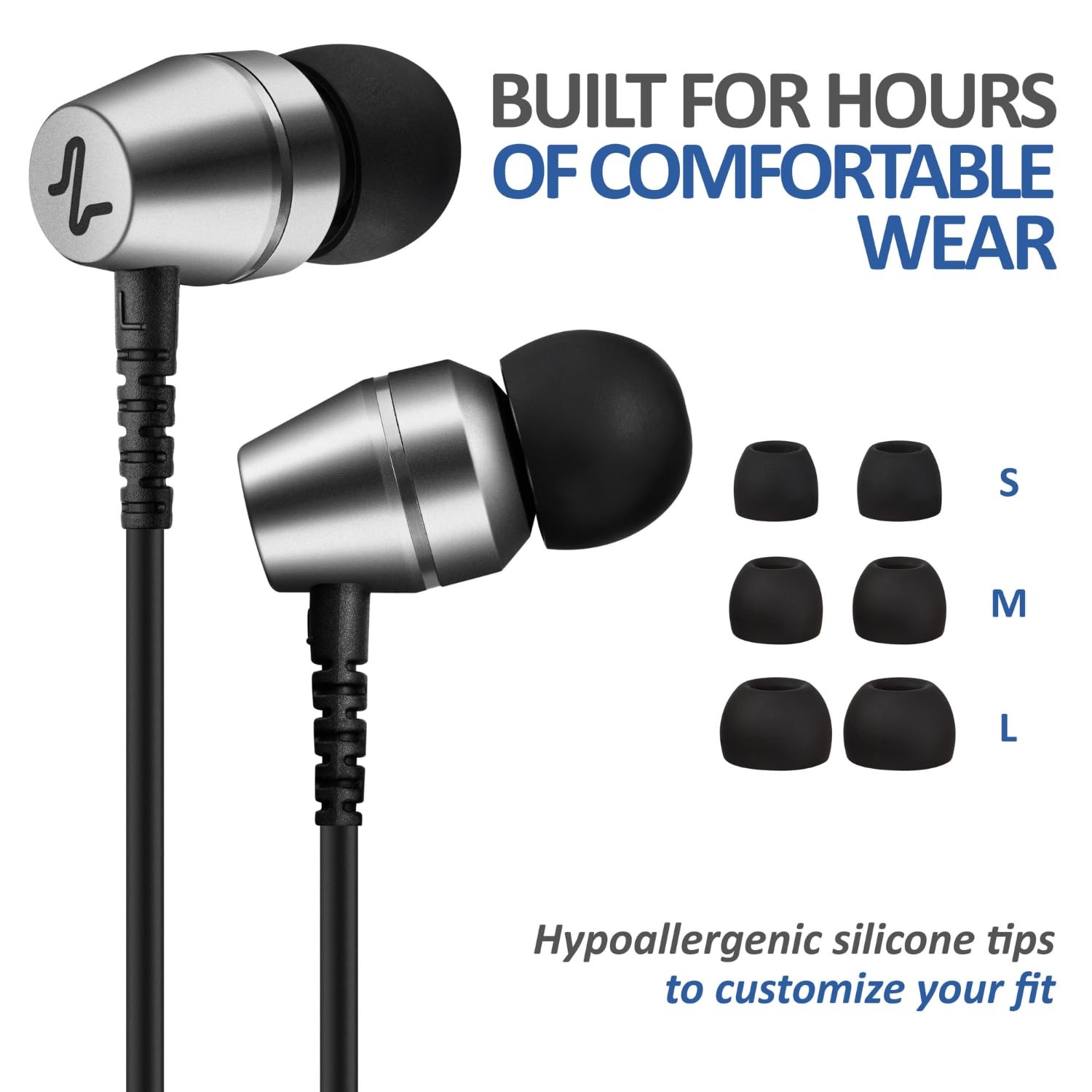 LUDOS OMNITONE Wired Earbuds in-Ear Headphones, 5 Years 1 Pack, Grey