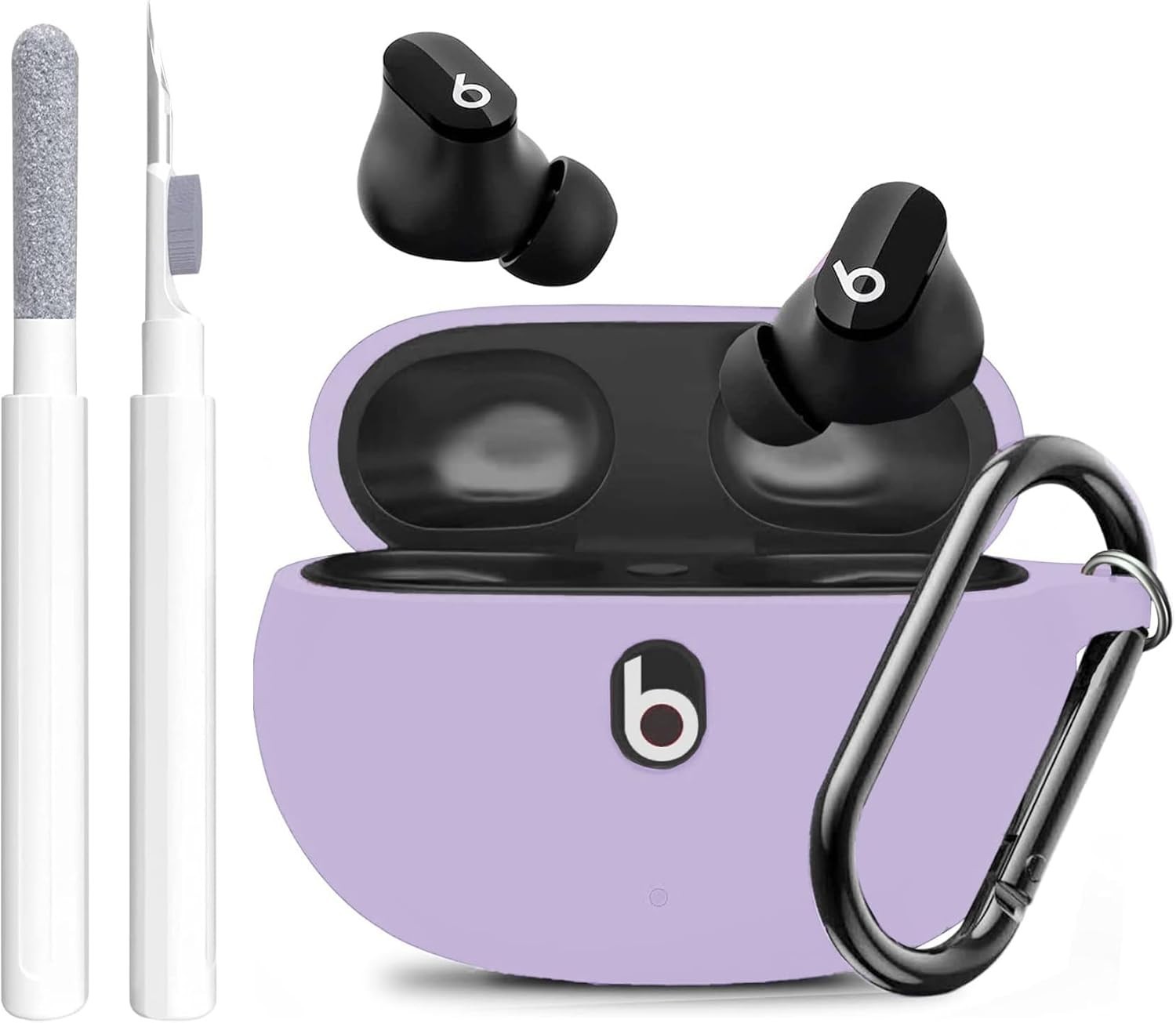 Purple Silicone Case for Beats Studio Buds 2021/2023 + Cleaning Kit Keychain