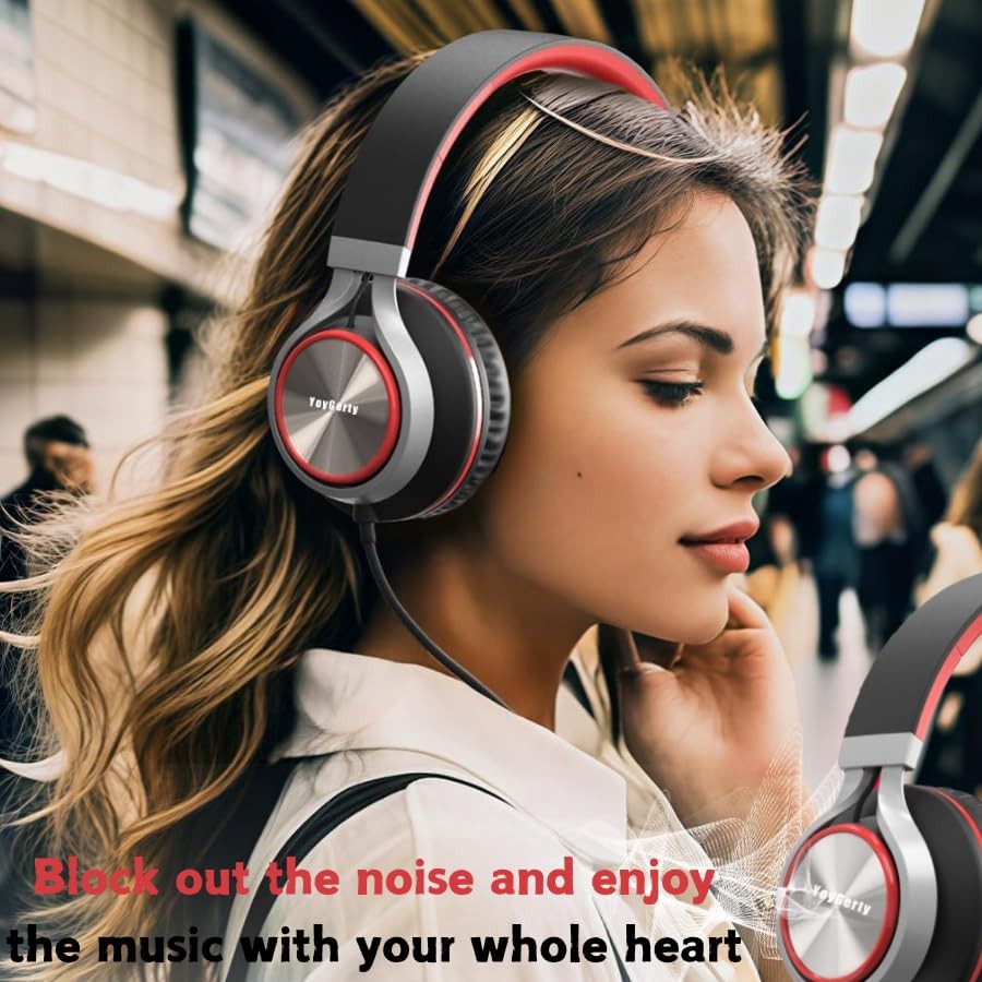 Upgraded USB Type C Wired Headphones Foldable Over-Ear With Mic Adult Red