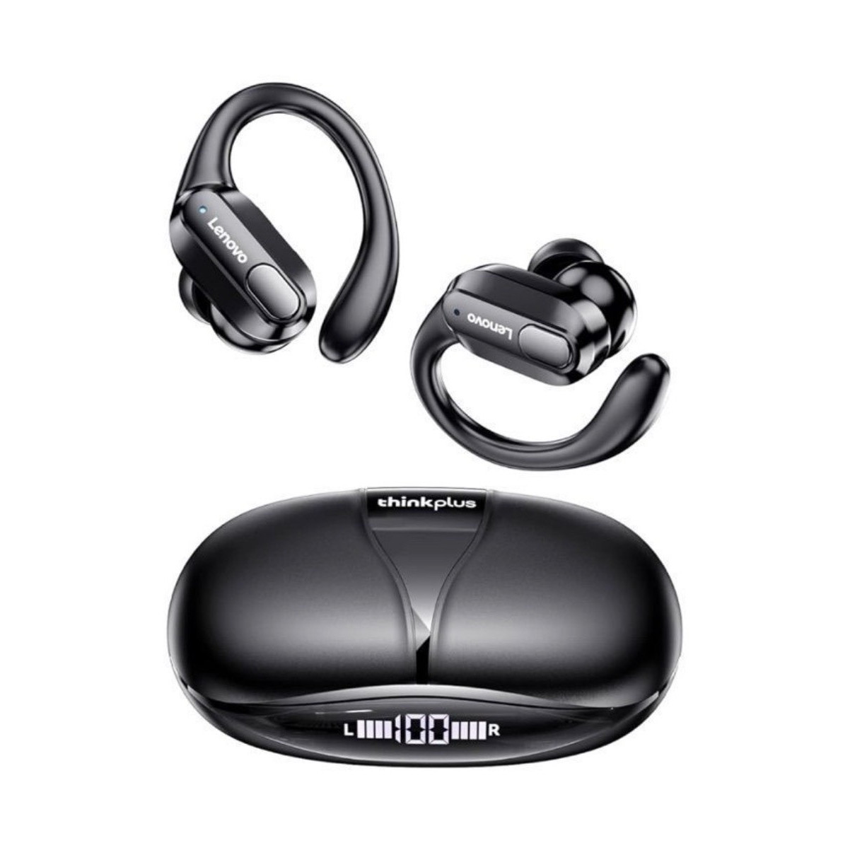 Lenovo XT80 Bluetooth Wireless Ear-hook Earbuds, Black, Double, New