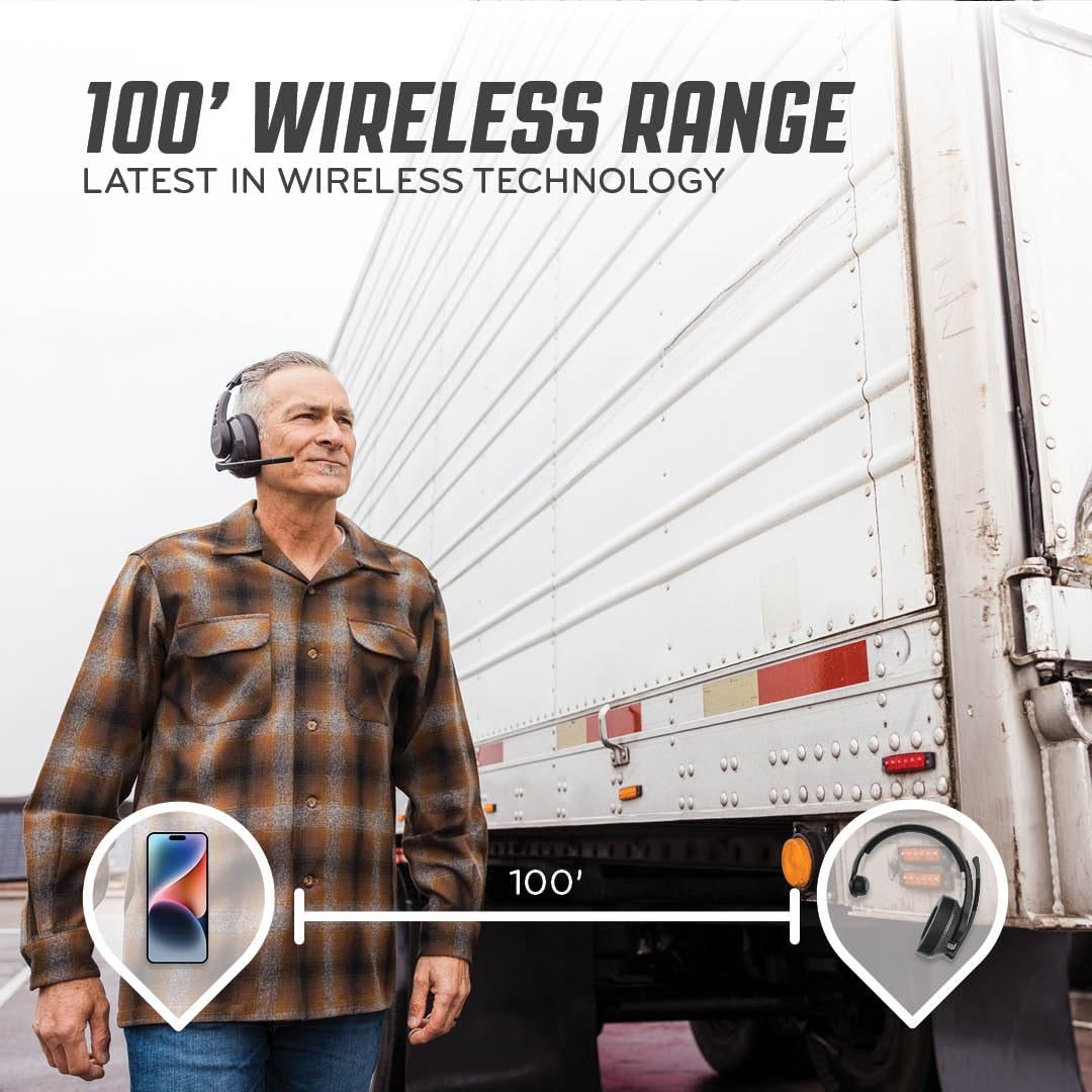 RW2 Trucker Bluetooth Headset – 40mm Driver, ENC Mic, 100ft Wireless, IP54 Ra…
