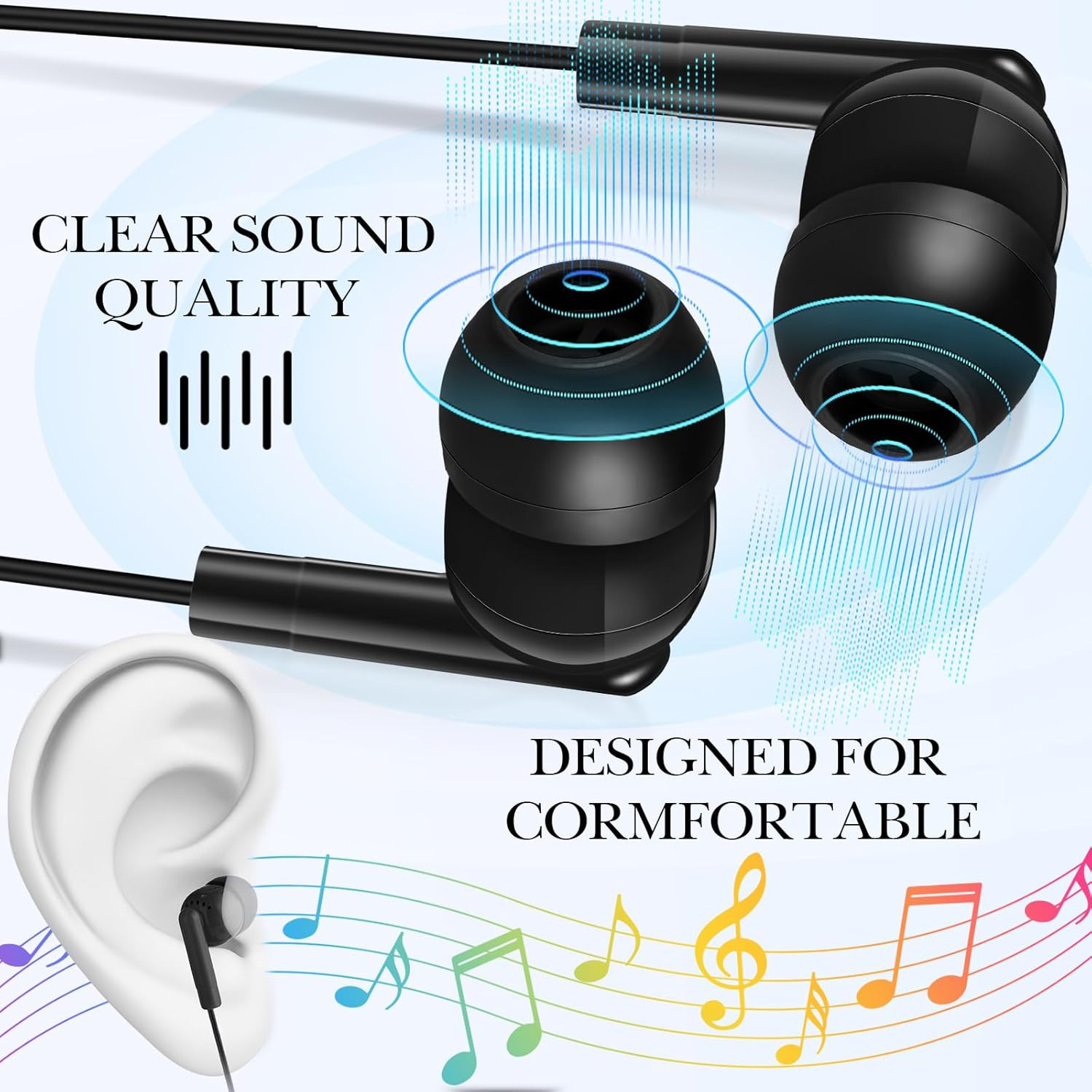 Bulk 500 Pack Wired Earbuds for Classroom – Black, No Microphone, 3.5MM Jack