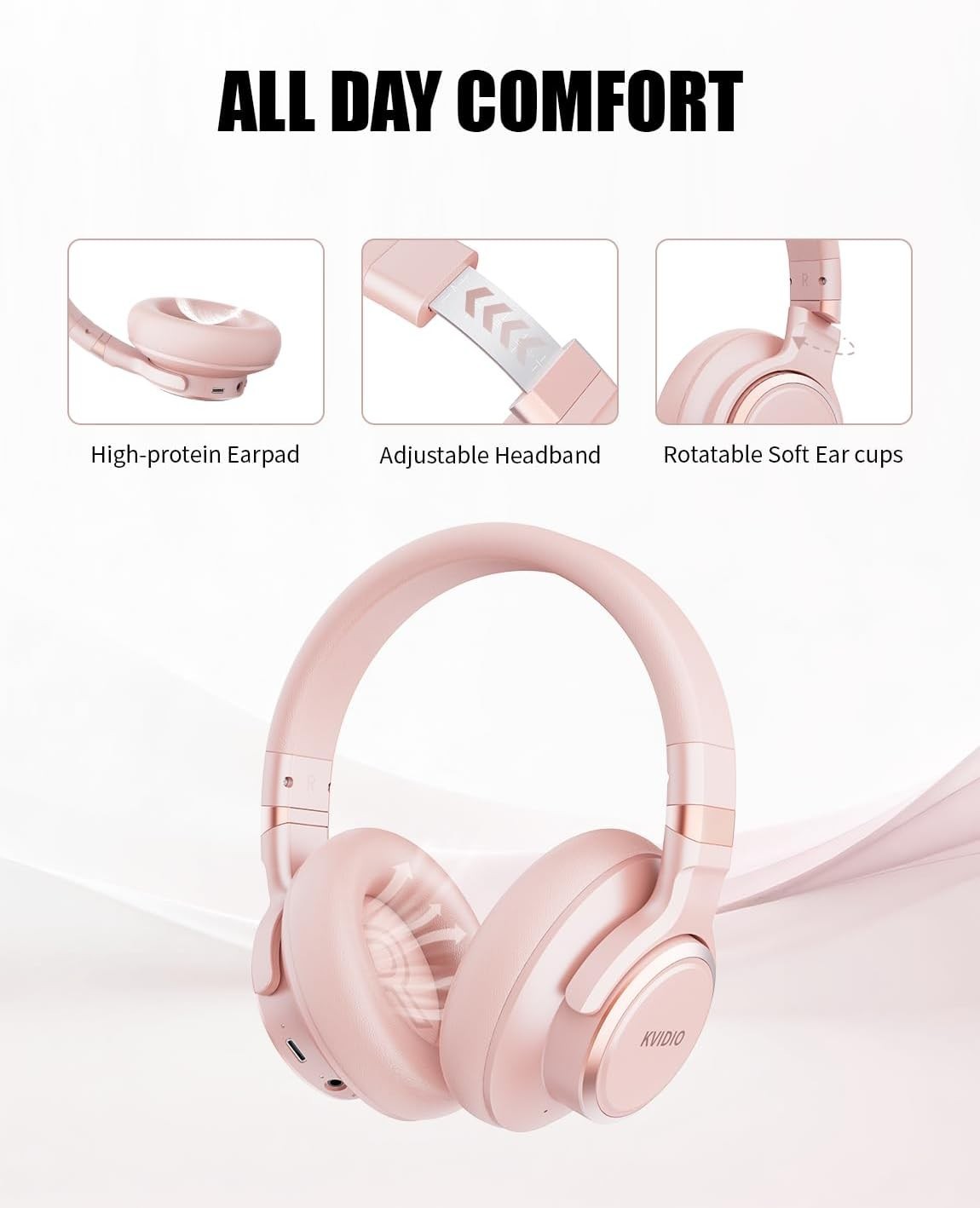Lightweight Hybrid Noise Cancelling Headphones with Transparency Mode – Pink
