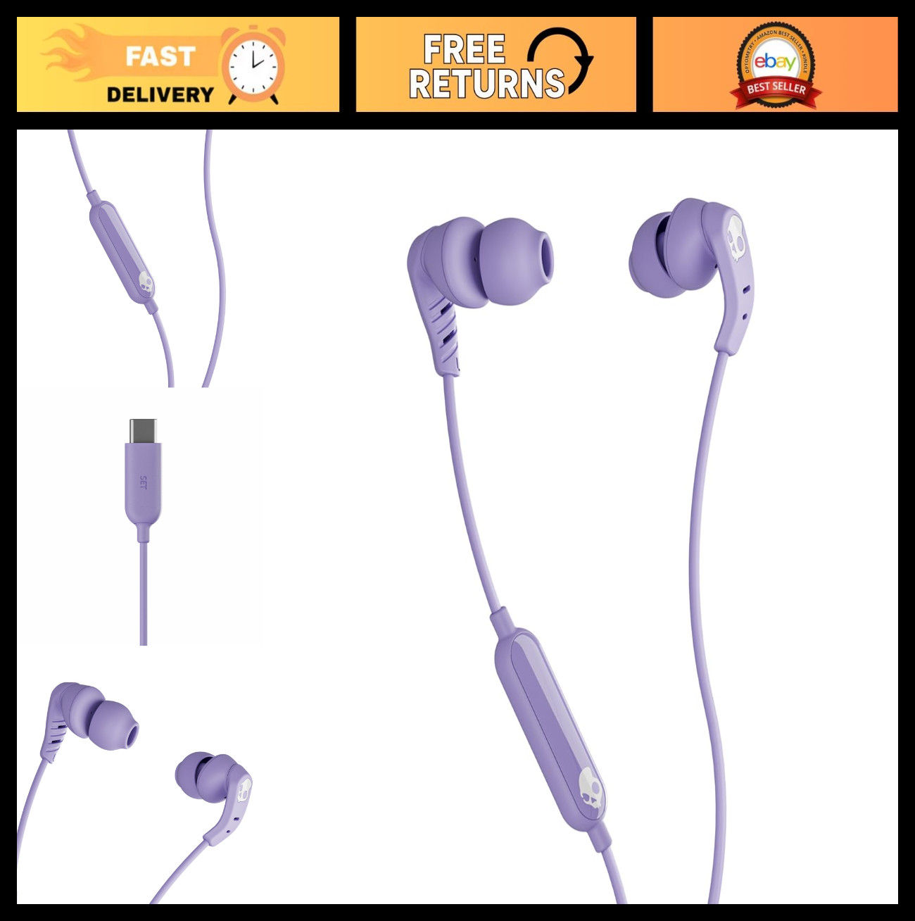 USB-C Wired Earbuds with Noise Isolating Fit, Built-in Microphone for Calls
