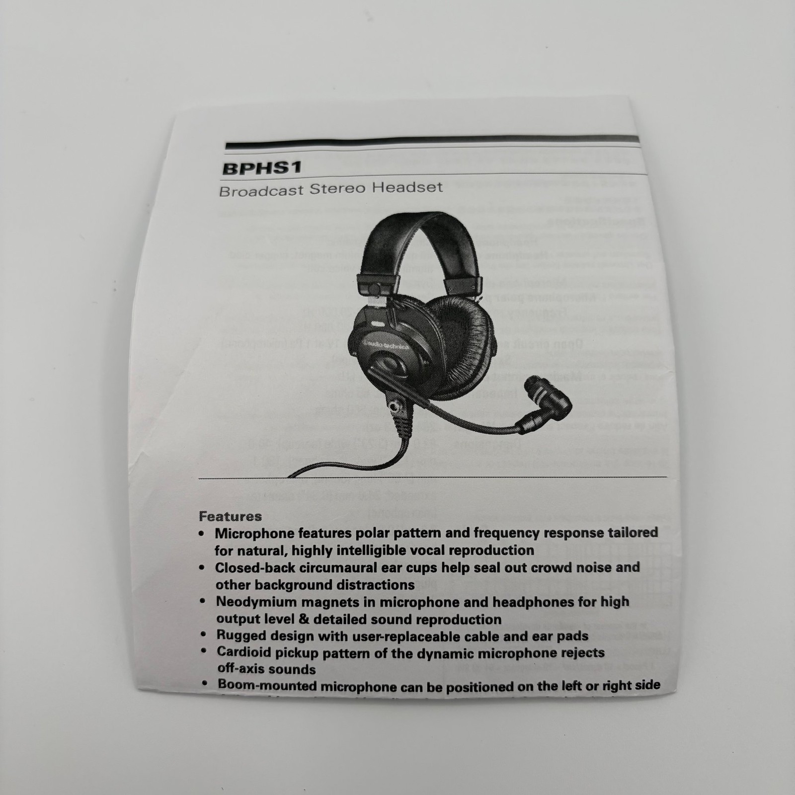 Audio-Technica BPHS1 Broadcast Stereo Headset Dynamic Microphone