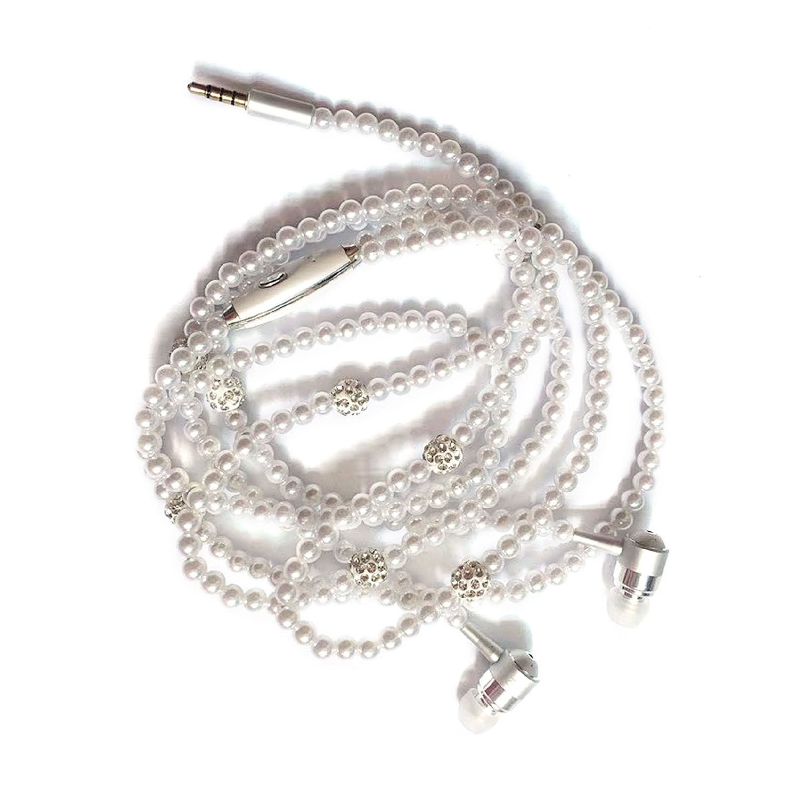 Pearl Necklace Stereo Earphones With Microphone 3.5mm In-ear F4P6