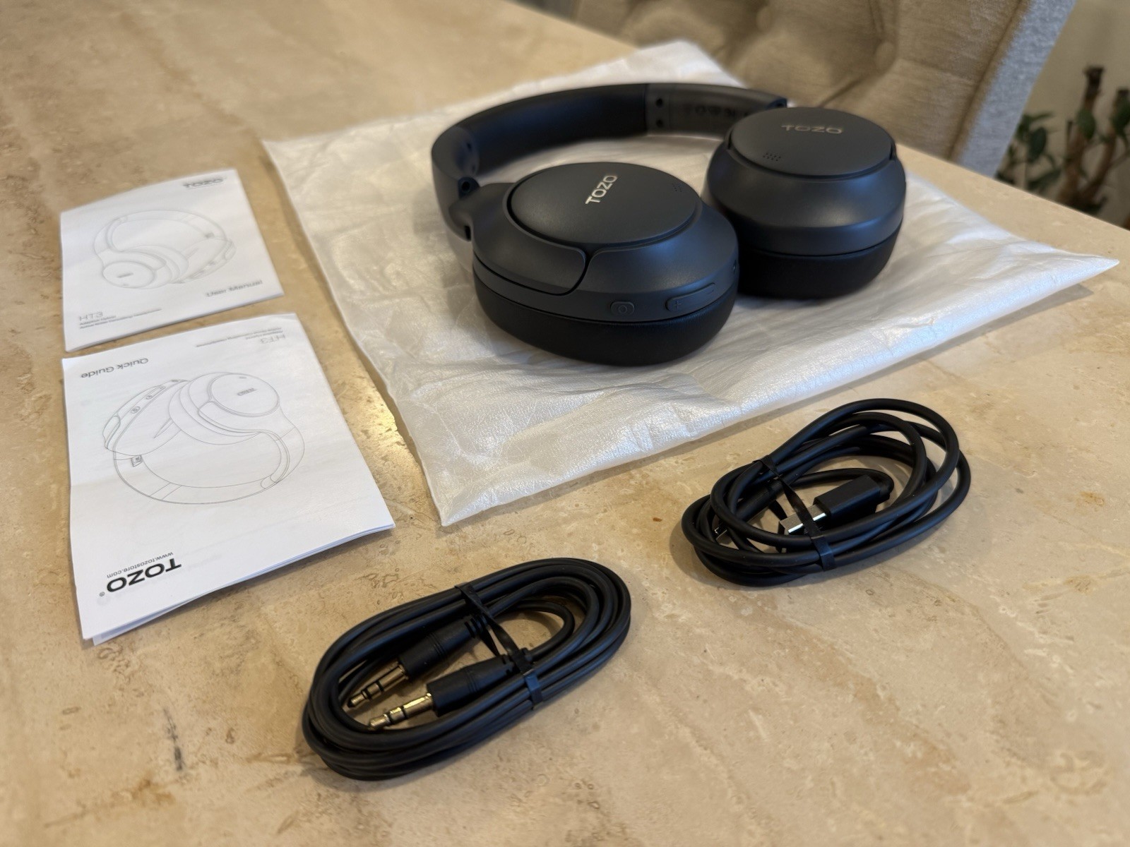 Tozo Ht3 Noise Cancelling Headphones, 90H Battery Life Wireless Bluetooth -BLACK