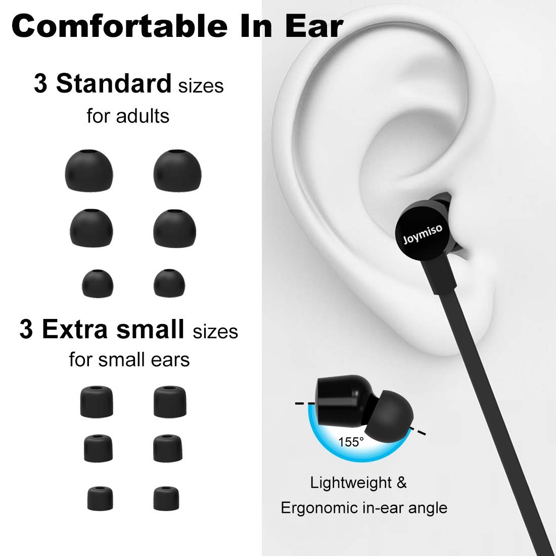 Joymiso Tangle Free Earbuds for Kids Women Small Ears with Case, Black