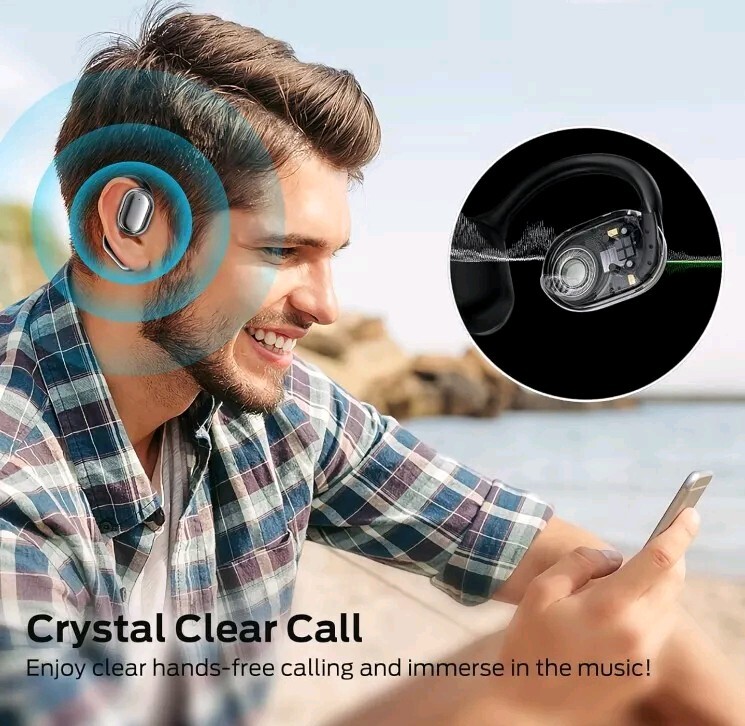 BUGANI Open Ear Headphones, Bluetooth 5.3 Wireless Headphones with Dual Large