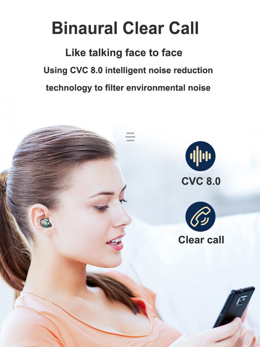 Bluetooth Earbuds Headset 5.3 In-Ear Wireless Noise Cancelling with Power Bank