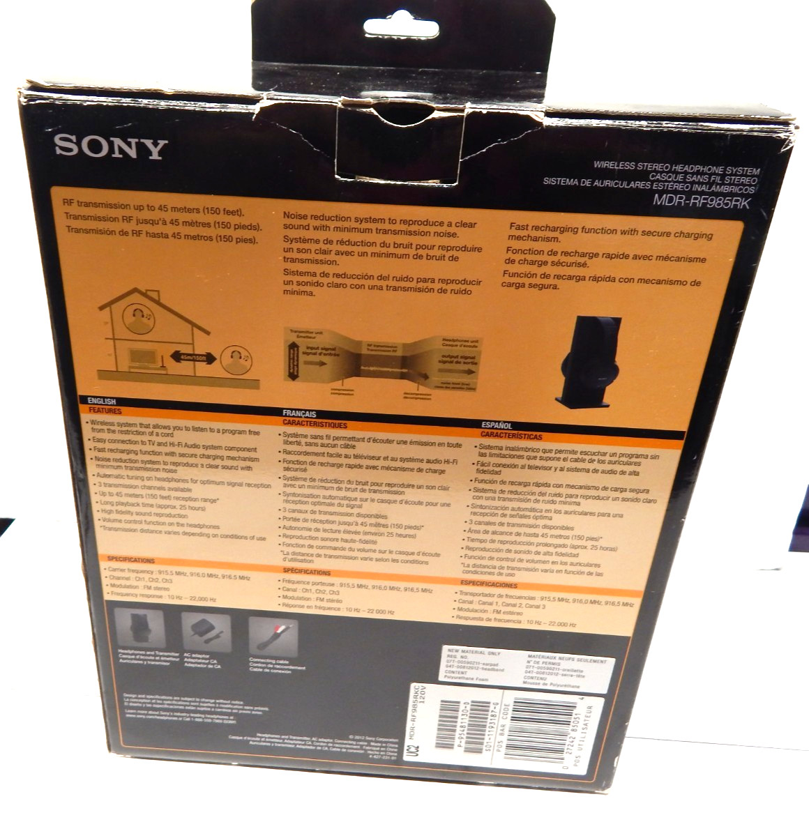 Sony MDR-RF985RK Wireless RF Headphones System with Base Open Box