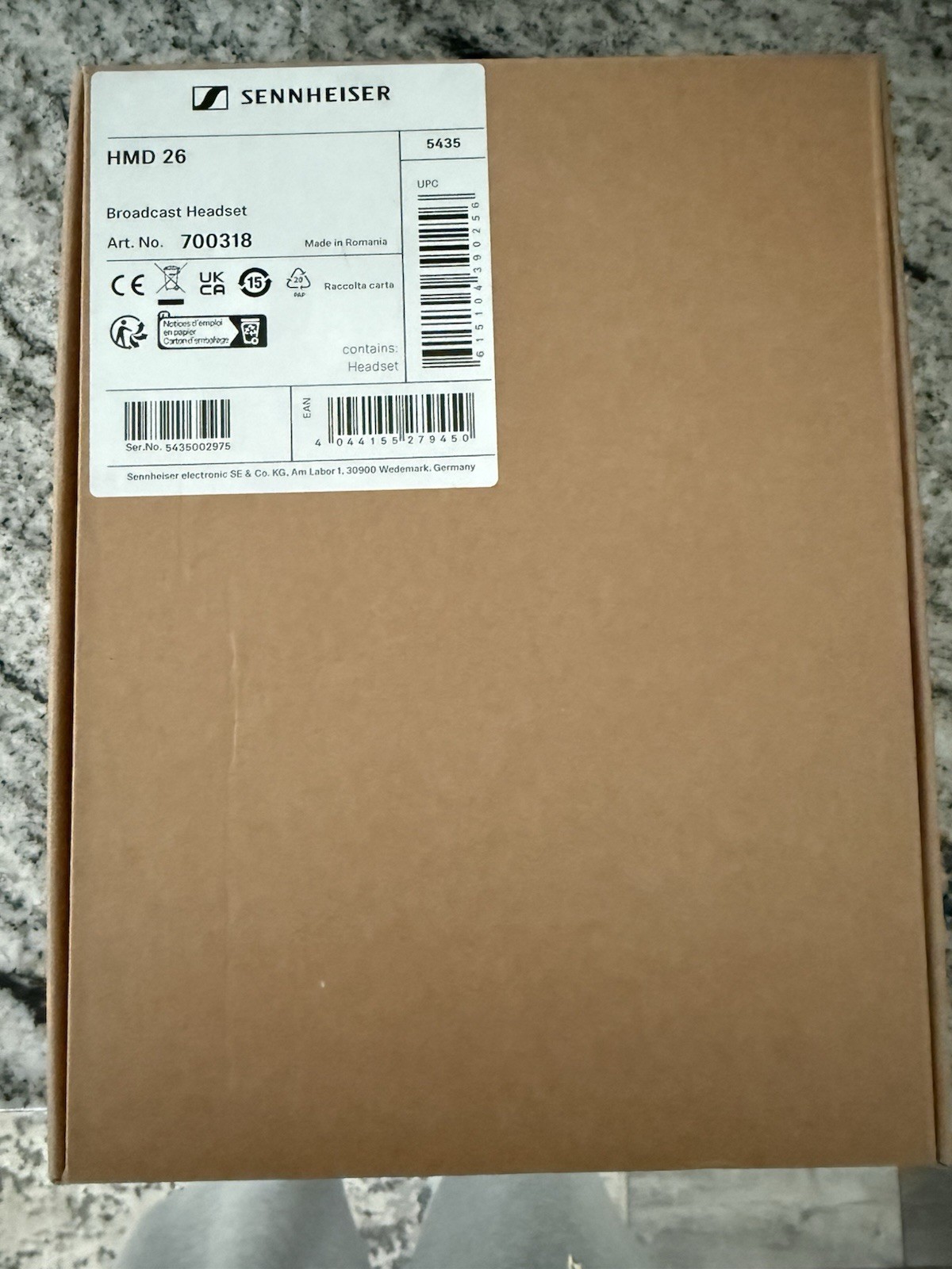 Sennheiser HMD 26 Dual-Ear On-Ear Headset with Dynamic Microphone – Brand New