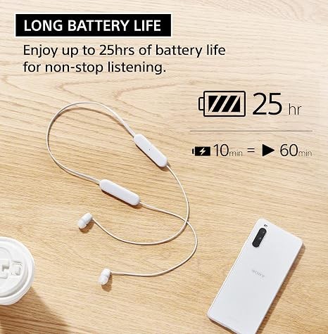Sony WI-C100 Wireless in-Ear Bluetooth Headphones with Built-in Microphone,White