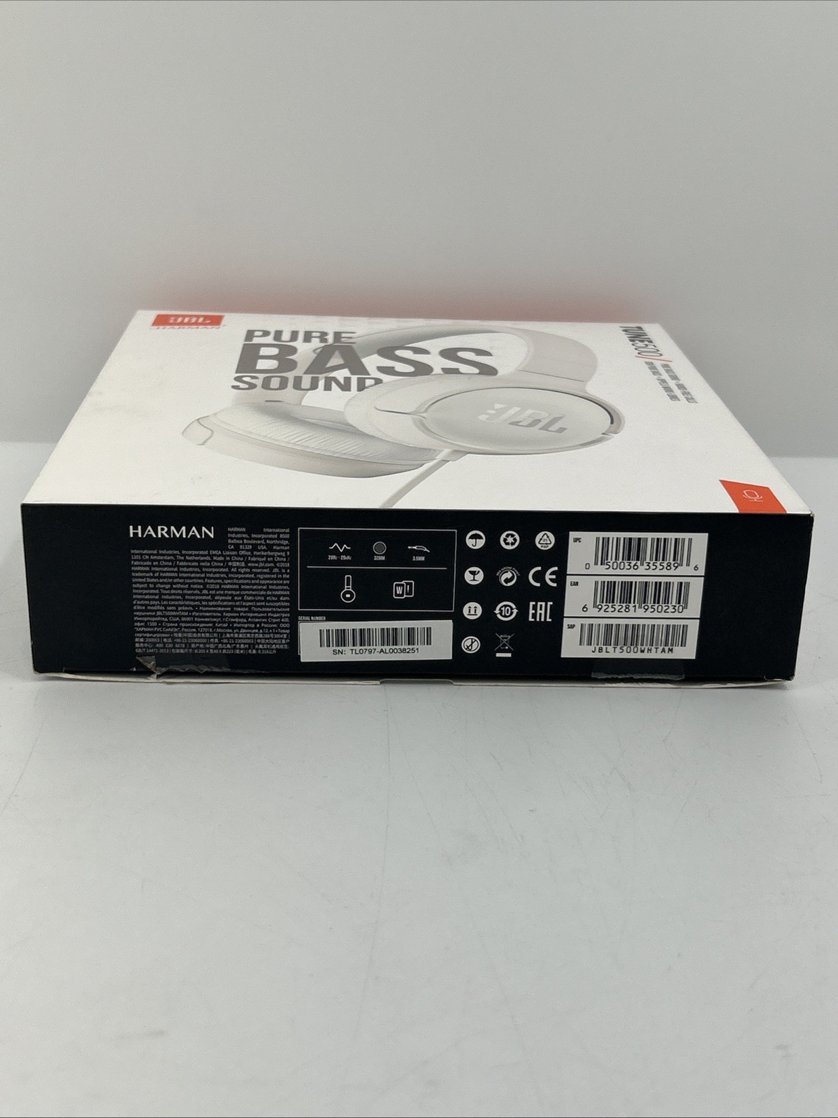 JBL Harman Tune 500 Pure Bass Sound Headphones – Siri/ Google Now WHITE